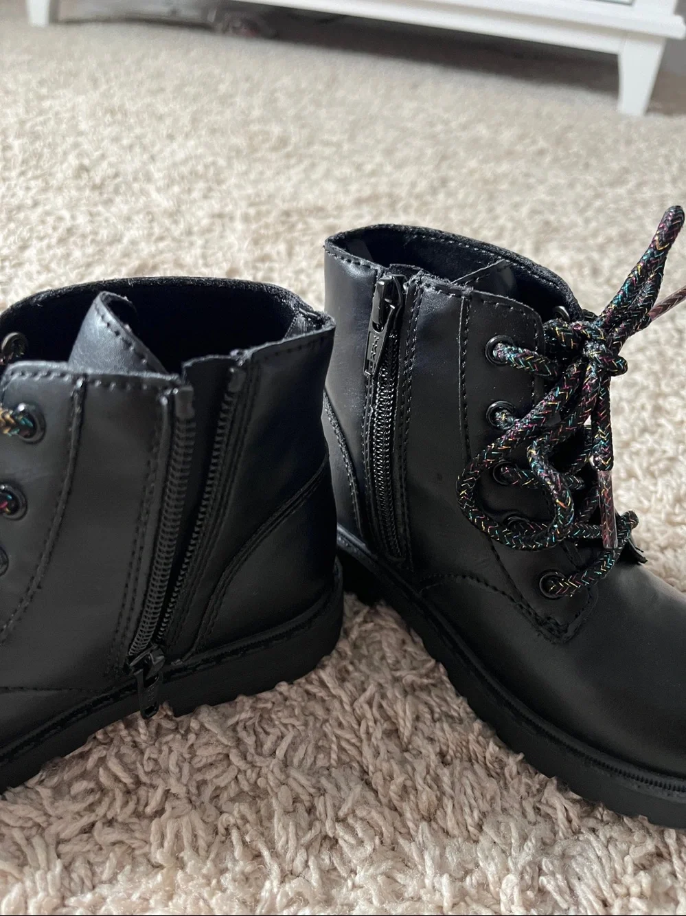 Old Navy Black Lace-Up Kids Combat Boots with Multicolor Laces